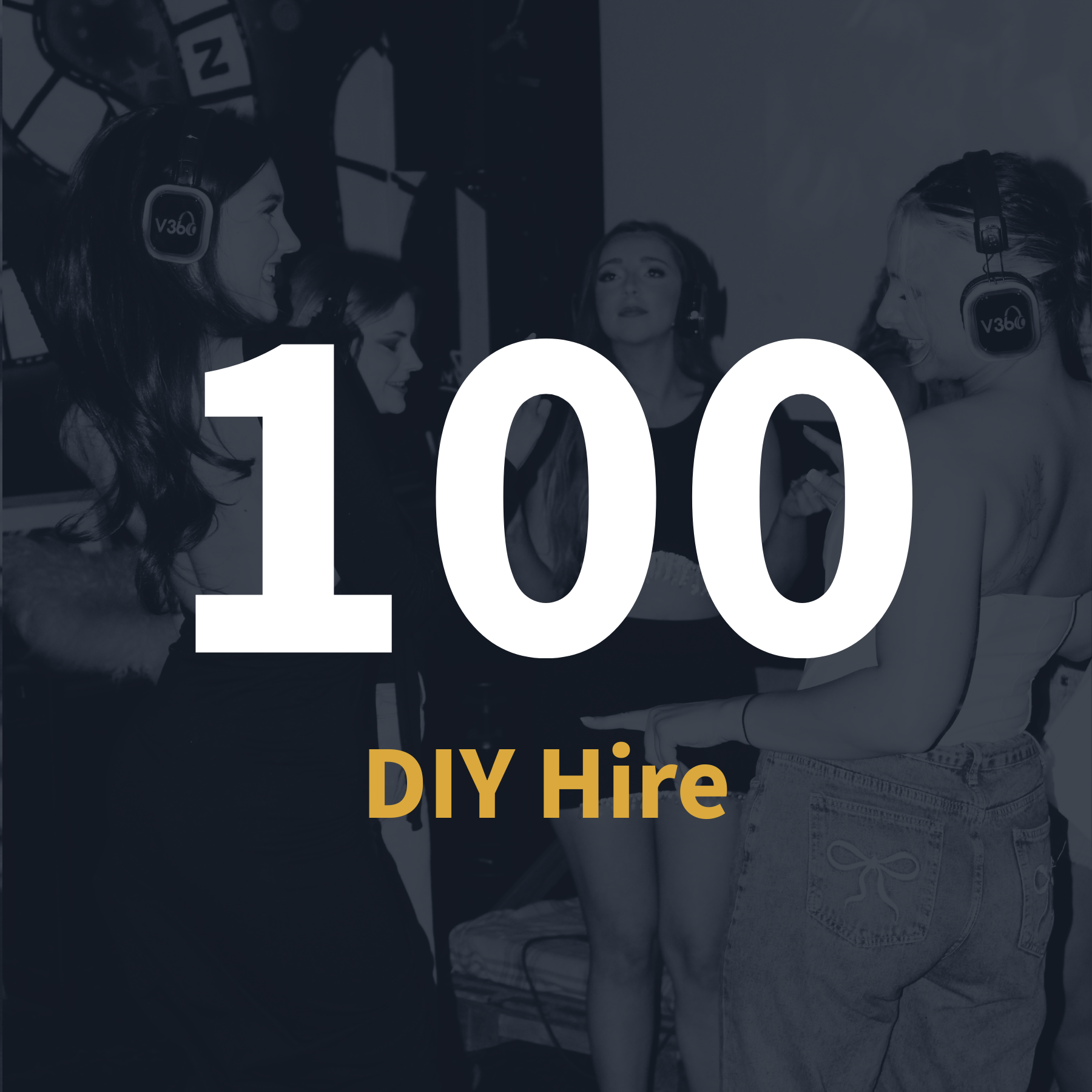 100 silent disco headsets DIY hire package with 3 playlists channels, delivered wales and UK wide by V360 Silent Disco